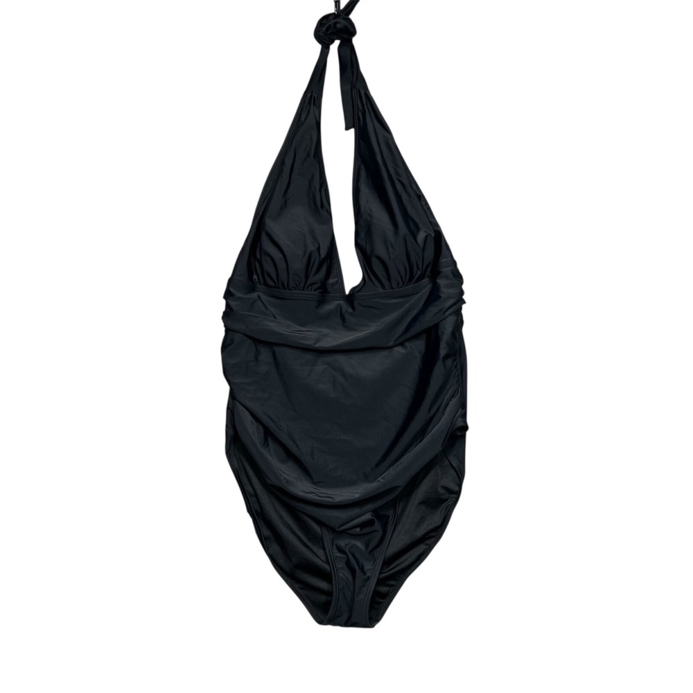Cup She One Piece Swimsuit XXL‎ Black Summer Seaside Ruched Halter Tummy Control